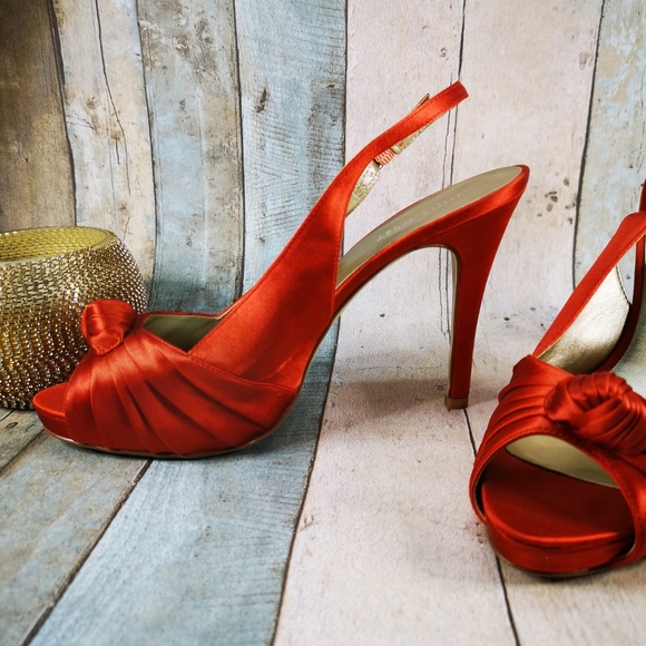 NINE WEST orange satin sling back Heel - Picture 5 of 6